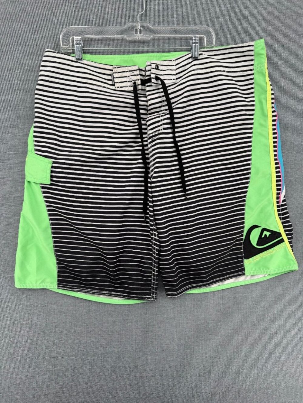 Quiksilver Board Shorts Mens 40 10" Striped Beach Swim Trunks Cargo Pocket Y2K